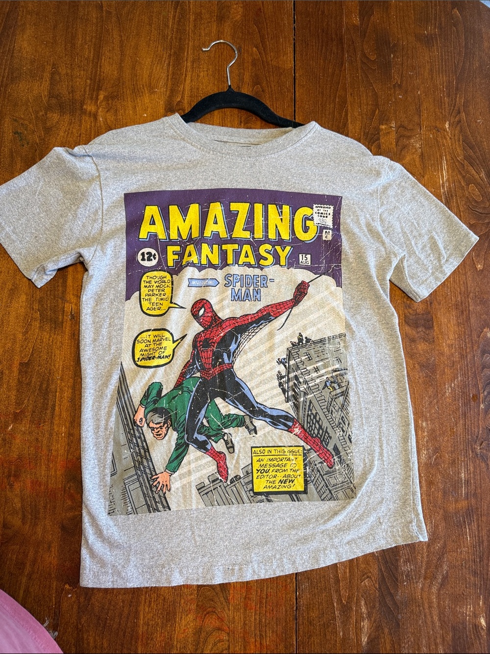 Marvel Amazing Fantasy Spider-Man Tee - Gray with Red, Blue, Yellow